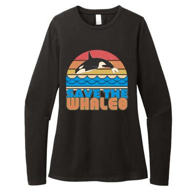 Retro Vintage Save The Whales Leaping Orca Killer Whale Womens CVC Long Sleeve Shirt