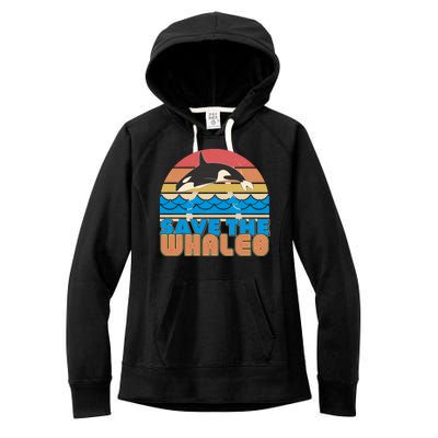 Retro Vintage Save The Whales Leaping Orca Killer Whale Women's Fleece Hoodie