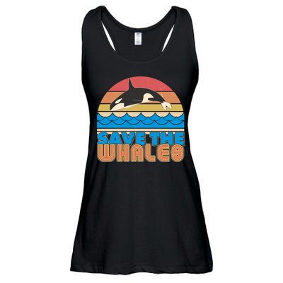 Retro Vintage Save The Whales Leaping Orca Killer Whale Ladies Essential Flowy Tank