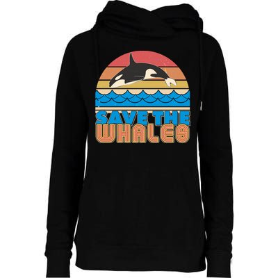 Retro Vintage Save The Whales Leaping Orca Killer Whale Womens Funnel Neck Pullover Hood
