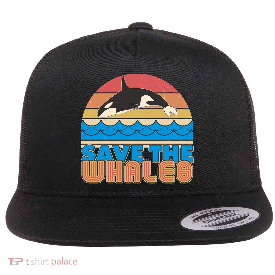 Retro Vintage Save The Whales Leaping Orca Killer Whale Flatbill Hat