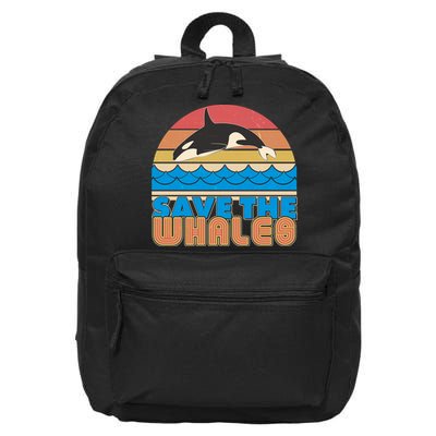 Retro Vintage Save The Whales Leaping Orca Killer Whale 16 in Basic Backpack