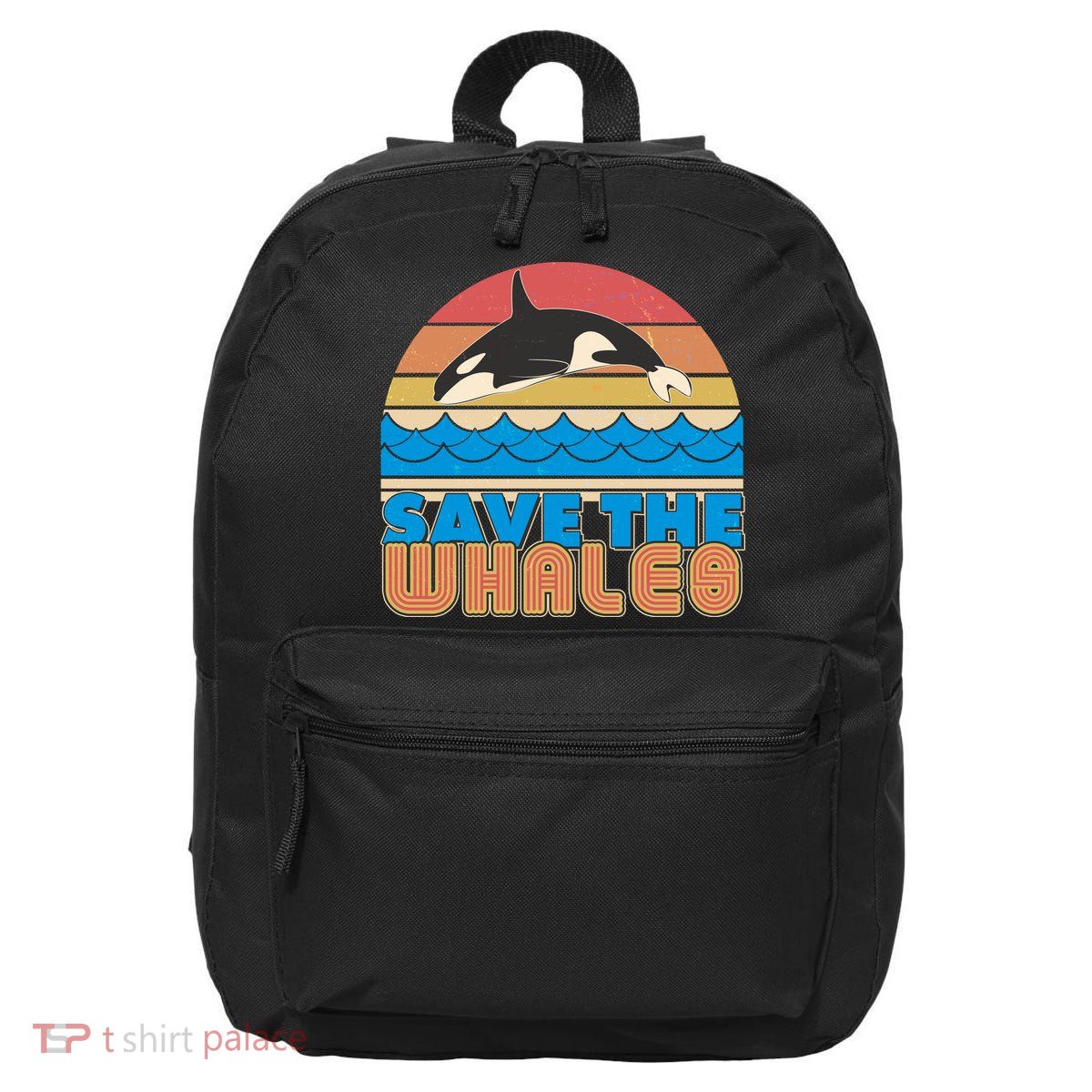 Retro Vintage Save The Whales Leaping Orca Killer Whale 16 in Basic Backpack