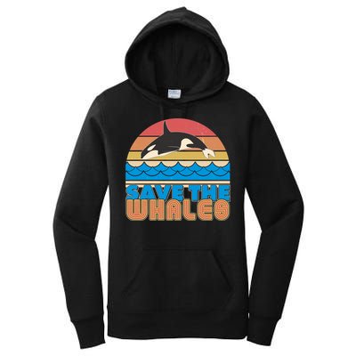 Retro Vintage Save The Whales Leaping Orca Killer Whale Women's Pullover Hoodie