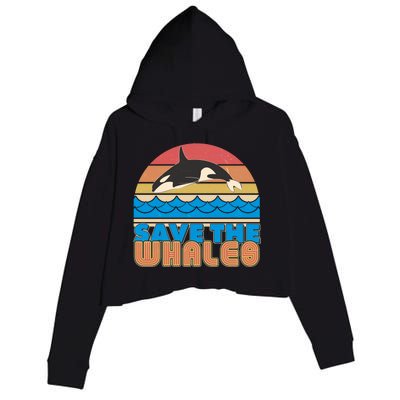 Retro Vintage Save The Whales Leaping Orca Killer Whale Crop Fleece Hoodie