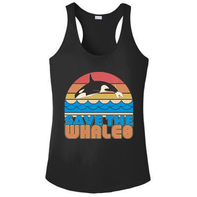 Retro Vintage Save The Whales Leaping Orca Killer Whale Ladies PosiCharge Competitor Racerback Tank