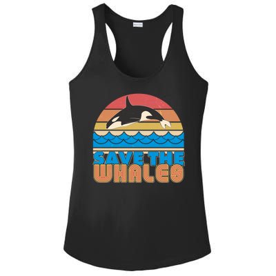 Retro Vintage Save The Whales Leaping Orca Killer Whale Ladies PosiCharge Competitor Racerback Tank