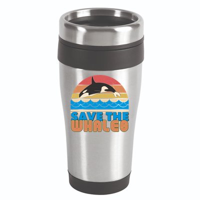 Retro Vintage Save The Whales Leaping Orca Killer Whale 16oz Travel Tumbler