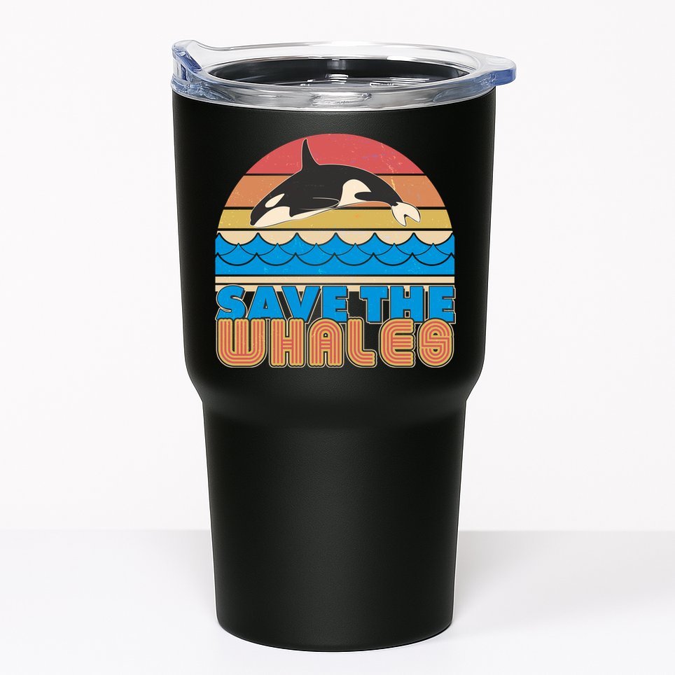 Retro Vintage Save The Whales Leaping Orca Killer Whale Tumbler