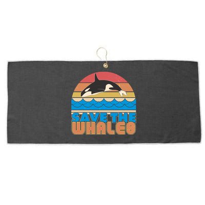 Retro Vintage Save The Whales Leaping Orca Killer Whale Large Microfiber Waffle Golf Towel