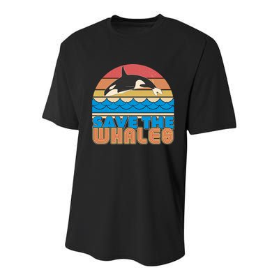 Retro Vintage Save The Whales Leaping Orca Killer Whale Youth Performance Sprint T-Shirt