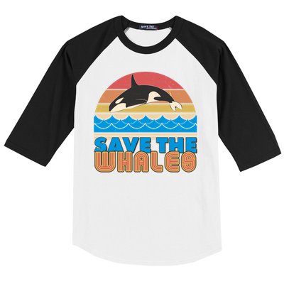 Retro Vintage Save The Whales Leaping Orca Killer Whale Baseball Sleeve Shirt
