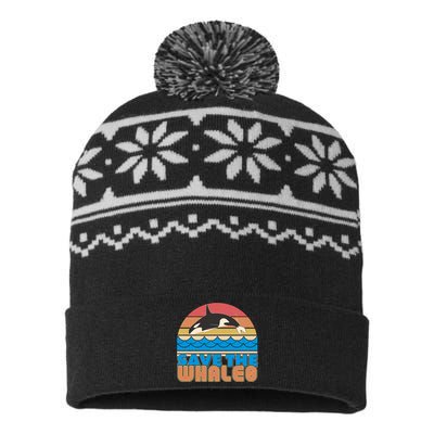 Retro Vintage Save The Whales Leaping Orca Killer Whale USA-Made Snowflake Beanie