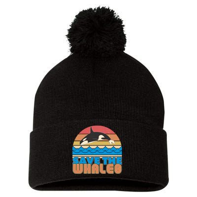 Retro Vintage Save The Whales Leaping Orca Killer Whale Pom Pom 12in Knit Beanie