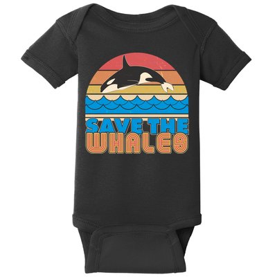 Retro Vintage Save The Whales Leaping Orca Killer Whale Baby Bodysuit