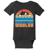 Retro Vintage Save The Whales Leaping Orca Killer Whale Baby Bodysuit