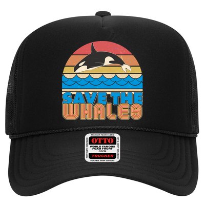 Retro Vintage Save The Whales Leaping Orca Killer Whale Trucker Hat