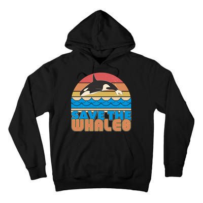 Retro Vintage Save The Whales Leaping Orca Killer Whale Tall Hoodie