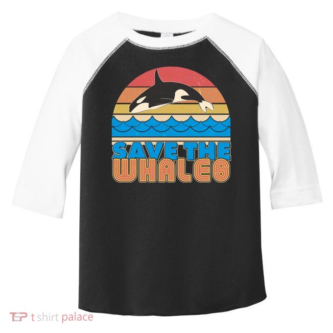 Retro Vintage Save The Whales Leaping Orca Killer Whale Toddler Fine Jersey T-Shirt