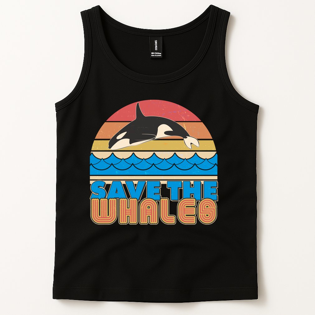 Retro Vintage Save The Whales Leaping Orca Killer Whale Tank Top