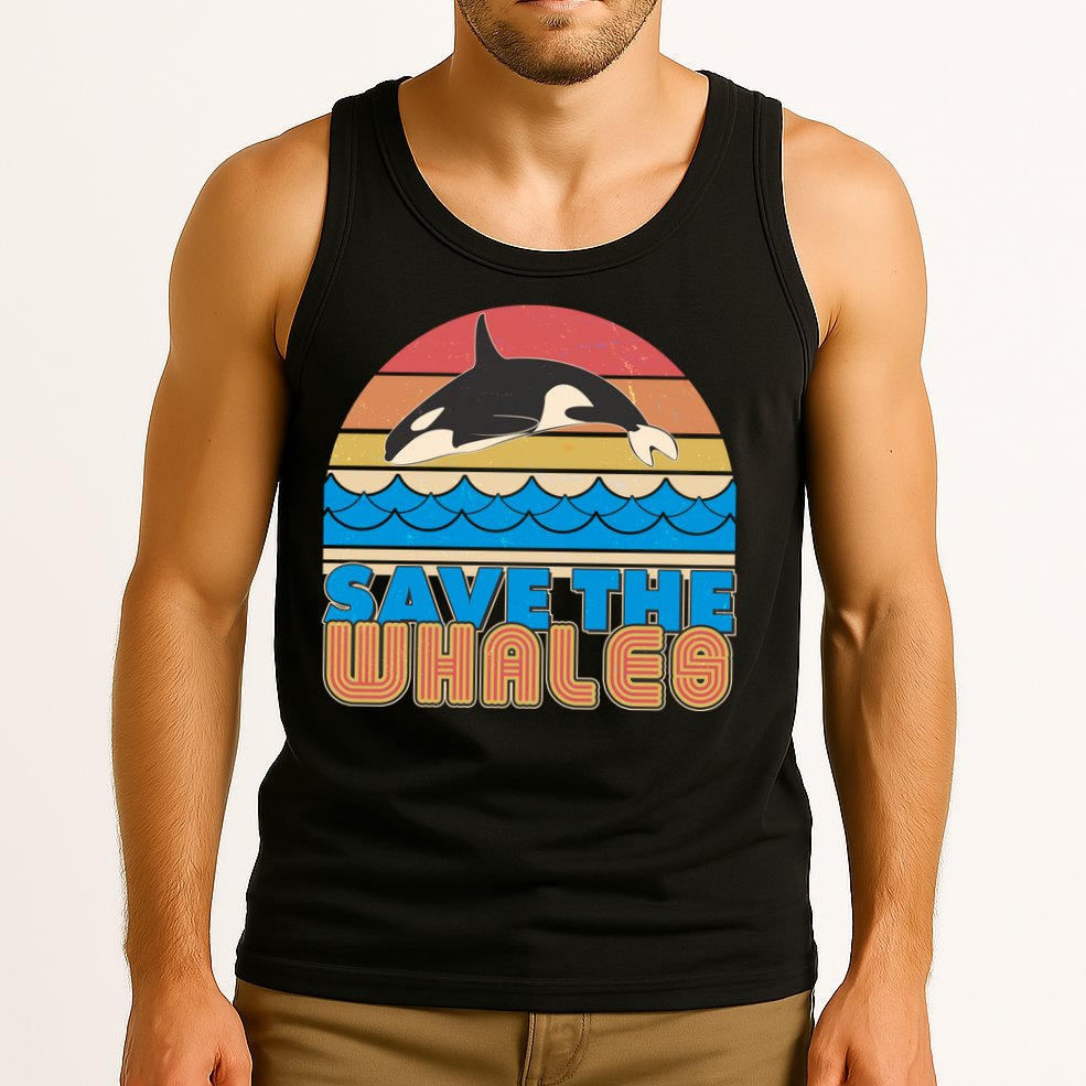Retro Vintage Save The Whales Leaping Orca Killer Whale Tank Top