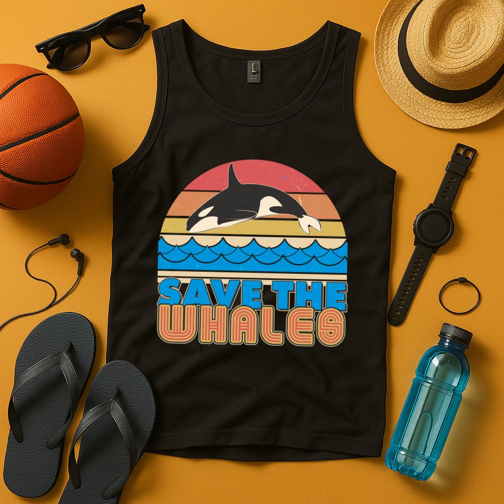 Retro Vintage Save The Whales Leaping Orca Killer Whale Tank Top