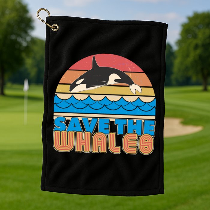 Retro Vintage Save The Whales Leaping Orca Killer Whale Golf Towel