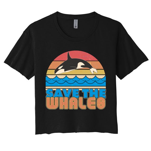 Retro Vintage Save The Whales Leaping Orca Killer Whale Crop Top