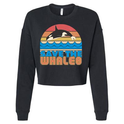 Retro Vintage Save The Whales Leaping Orca Killer Whale Cropped Pullover Crew