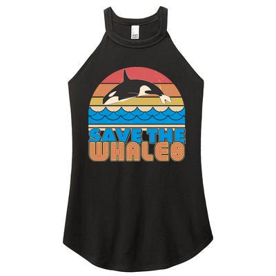 Retro Vintage Save The Whales Leaping Orca Killer Whale Women's Perfect Tri Rocker Tank