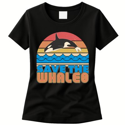 Retro Vintage Save The Whales Leaping Orca Killer Whale Womens T-Shirt