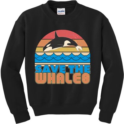 Retro Vintage Save The Whales Leaping Orca Killer Whale Kids Sweatshirt