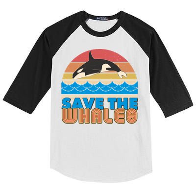 Retro Vintage Save The Whales Leaping Orca Killer Whale Kids Colorblock Raglan Jersey