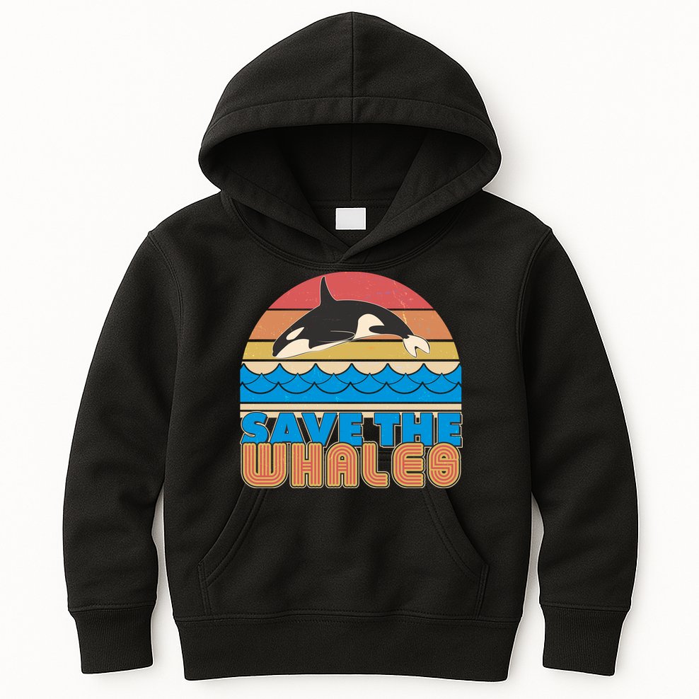 Retro Vintage Save The Whales Leaping Orca Killer Whale Kids Hoodie