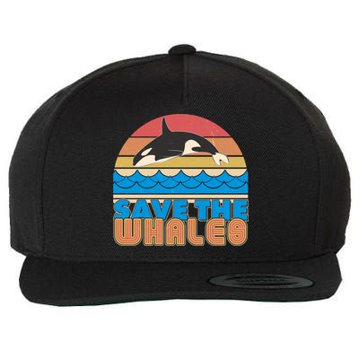 Retro Vintage Save The Whales Leaping Orca Killer Whale Wool Snapback Cap