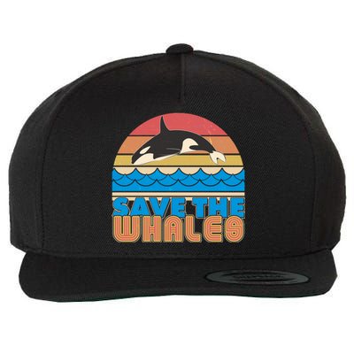 Retro Vintage Save The Whales Leaping Orca Killer Whale Wool Snapback Cap