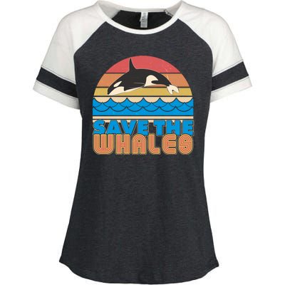 Retro Vintage Save The Whales Leaping Orca Killer Whale Enza Ladies Jersey Colorblock Tee