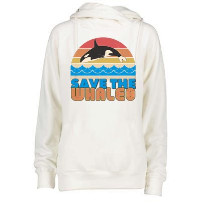 Retro Vintage Save The Whales Leaping Orca Killer Whale Womens Funnel Neck Pullover Hood