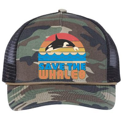 Retro Vintage Save The Whales Leaping Orca Killer Whale Retro Rope Trucker Hat Cap