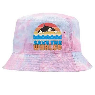 Retro Vintage Save The Whales Leaping Orca Killer Whale Tie-Dyed Bucket Hat