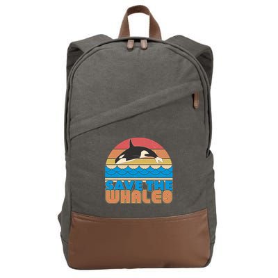 Retro Vintage Save The Whales Leaping Orca Killer Whale Cotton Canvas Backpack
