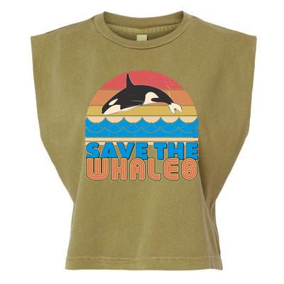 Retro Vintage Save The Whales Leaping Orca Killer Whale Garment-Dyed Women's Muscle Tee