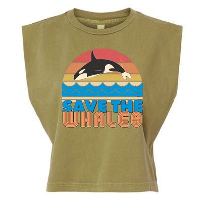 Retro Vintage Save The Whales Leaping Orca Killer Whale Garment-Dyed Women's Muscle Tee