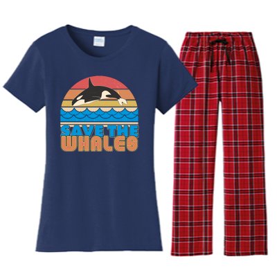 Retro Vintage Save The Whales Leaping Orca Killer Whale Women's Flannel Pajama Set