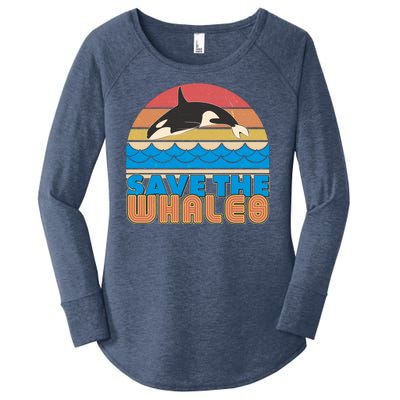 Retro Vintage Save The Whales Leaping Orca Killer Whale Women's Perfect Tri Tunic Long Sleeve Shirt