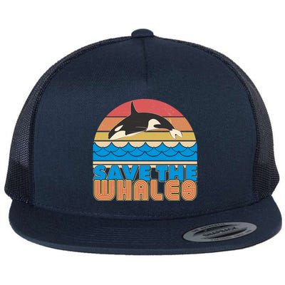 Retro Vintage Save The Whales Leaping Orca Killer Whale Flat Bill Trucker Hat