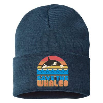 Retro Vintage Save The Whales Leaping Orca Killer Whale Sustainable Knit Beanie