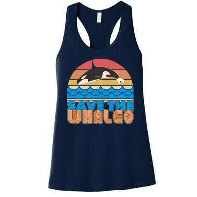 Retro Vintage Save The Whales Leaping Orca Killer Whale Women's Racerback Tank