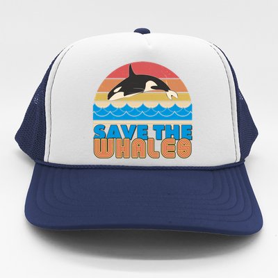 Retro Vintage Save The Whales Leaping Orca Killer Whale Trucker Hat