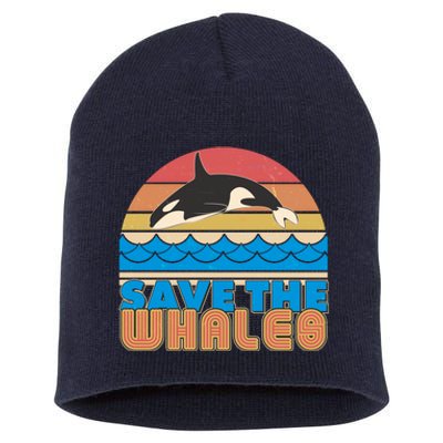 Retro Vintage Save The Whales Leaping Orca Killer Whale Short Acrylic Beanie